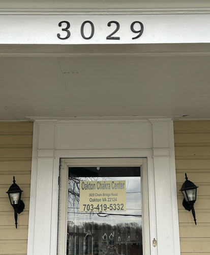Oakton Psychic Chakra Center front door and building number 3029.